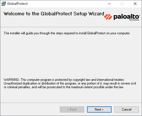 GlobalProtect installation wizard window