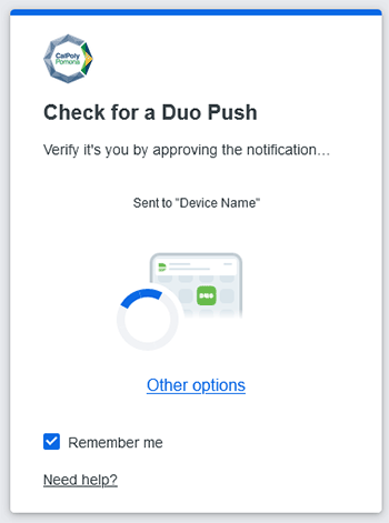Duo Universal authentication prompt for Cal Poly Pomona